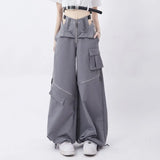Black Cargo Zipper Design High Pants