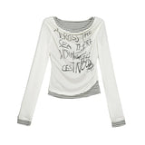 Vintage Japanese Y2K Patchwork Letter T-Shirt