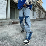Blue Star Letter Embroidery Straight Denim Pants