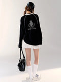 Women Sporty Black Oversized Long Sleeve T-Shirt