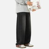 American Casual Plaid Patchwork Washed Jeans