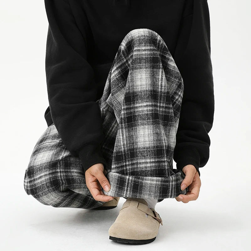 Effortless Checkered Wide Leg Casual Jogger