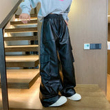 Windproof Elastic Waist Cargo Leather Motorcycle Pants