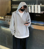 Loose Solid Color V-neck Hoodie