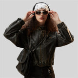 Vintage Chic Cropped Soft PU Leather Jacket