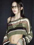 Green Stripe Hollow Out Knit Sweater