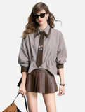 Women Asymmetric Hem With Tie Stripe Shirt