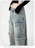 Timeless Fit Washed Denim Wide Leg Cargo Jeans