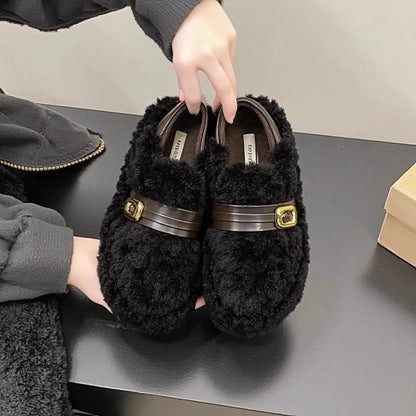 Chunky Fur Lined Platform Loafer Shoes