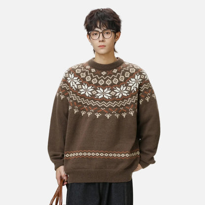 American Style Oversized Fair Isle Crewneck Sweater