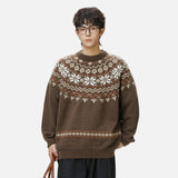 American Style Oversized Fair Isle Crewneck Sweater