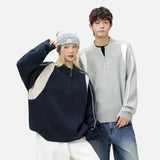 Streetwear Half Zip Mid Collar Knitwear Sweater