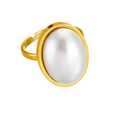 Adjustable Oval Pearl Stainless Steel Ring