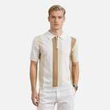 Retro American Style Striped Zip Polo T-Shirt
