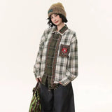 Checkered Patchwork Long Sleeve Shirt