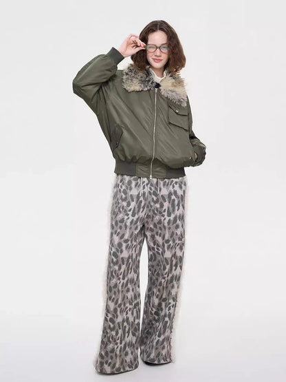 Leopard Print Faux Fur Sweatpant
