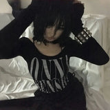 Gothic Letter Print Irregular Crop T-Shirt
