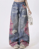 Women Cool Vintage Ripped Hollow Out Tassels Jeans