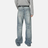 Blue Moustache Effect Washed Distressed Jeans