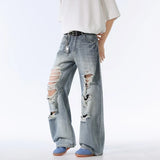 Lightweight Distressed High Waisted Wide Leg Jeans