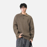 Y2K Cozy Ribbed Knit Polo Collar Sweater