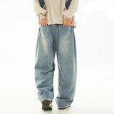 Retro Washed Oversized Split Curved Jeans
