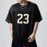 Sporty American Style Print Jersey Mesh T-Shirt