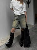 Dark Japanese Style Knee-Length Denim Short