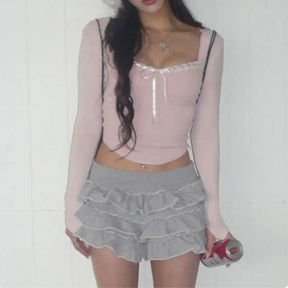 Blush Elegance Lace Crop T-shirt