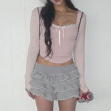 Blush Elegance Lace Crop T-shirt