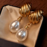 Stylish Gold Pearl Geometric Drop Earrings