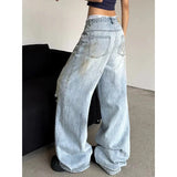 Chic Washed Distressed Korean Style High Waist Jeans