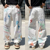 Wide Leg Flow Lightning Graffiti Printed Jeans