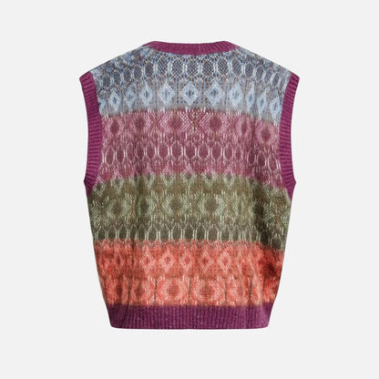 Jacquard Mohair Knitted V-Neck Sleevless Sweater