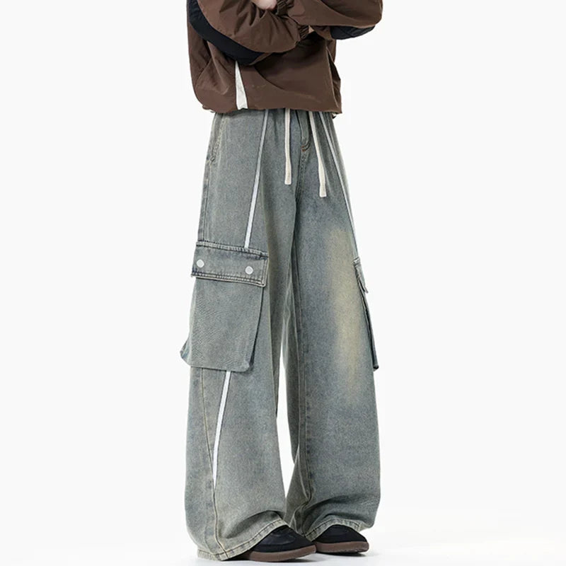 Drawstring Retro Elastic Cargo Jeans