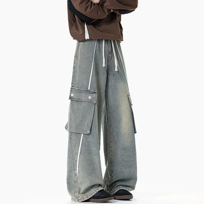 Drawstring Retro Elastic Cargo Jeans