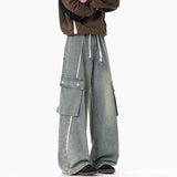 Drawstring Retro Elastic Cargo Jeans