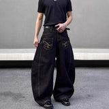 Retro Loose Fit Pocket Decoration Jeans