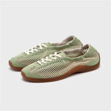 Chic Light Green Fishnet Lace-Up Flat Sneaker