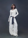 Women Spicy Lace Trim Long Sleeve T-shirt