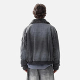 Vintage Distressed Denim Padded Fur Collar Jacket