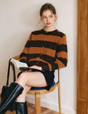 French Lazy Style Striped Knitted Cardigan