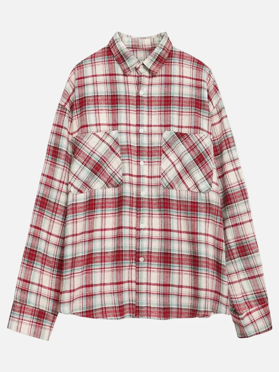 Women Streetwear Cool Color Blocked Grid Chic Cotton Shirt