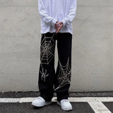 Vintage Spider Streetwear Black Wide Leg Pants