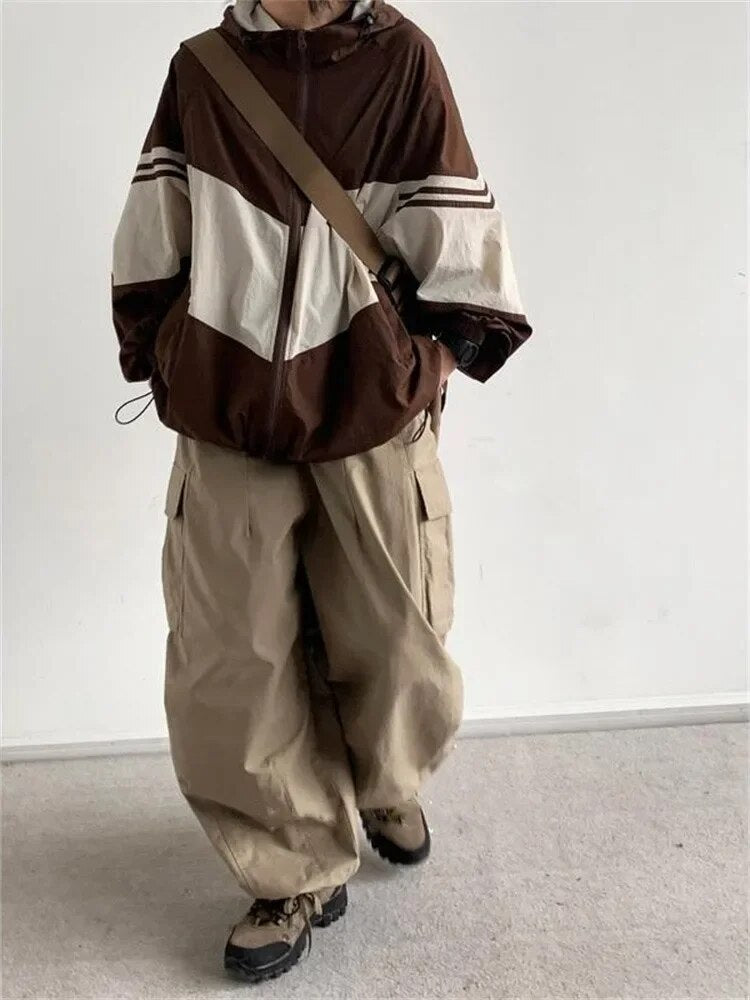 Color Block Hooded Oversized Jacket