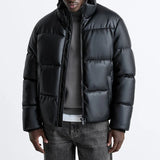 Thick Faux Leather Standing Collar Jacket