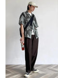 Y2K Street Style Navy Geometric Print Short Sleeve Shirt
