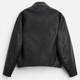 Distressed Faux Leather Lapel Jacket