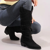 Retro Pleated Western Square Heel Boots