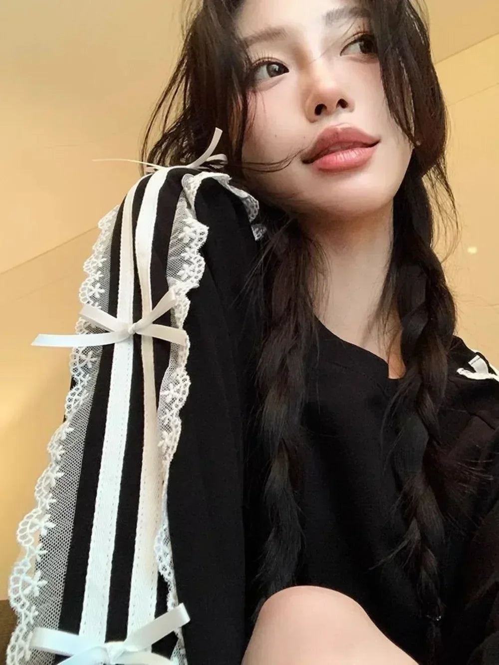 Neploe Casual Lace Patchwork Long T-Shirt